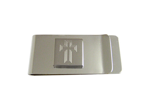 Silver Toned Etched Triple Cross Money Clip