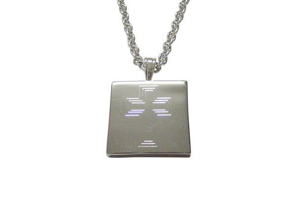 Silver Toned Etched Triple Cross Pendant Necklace
