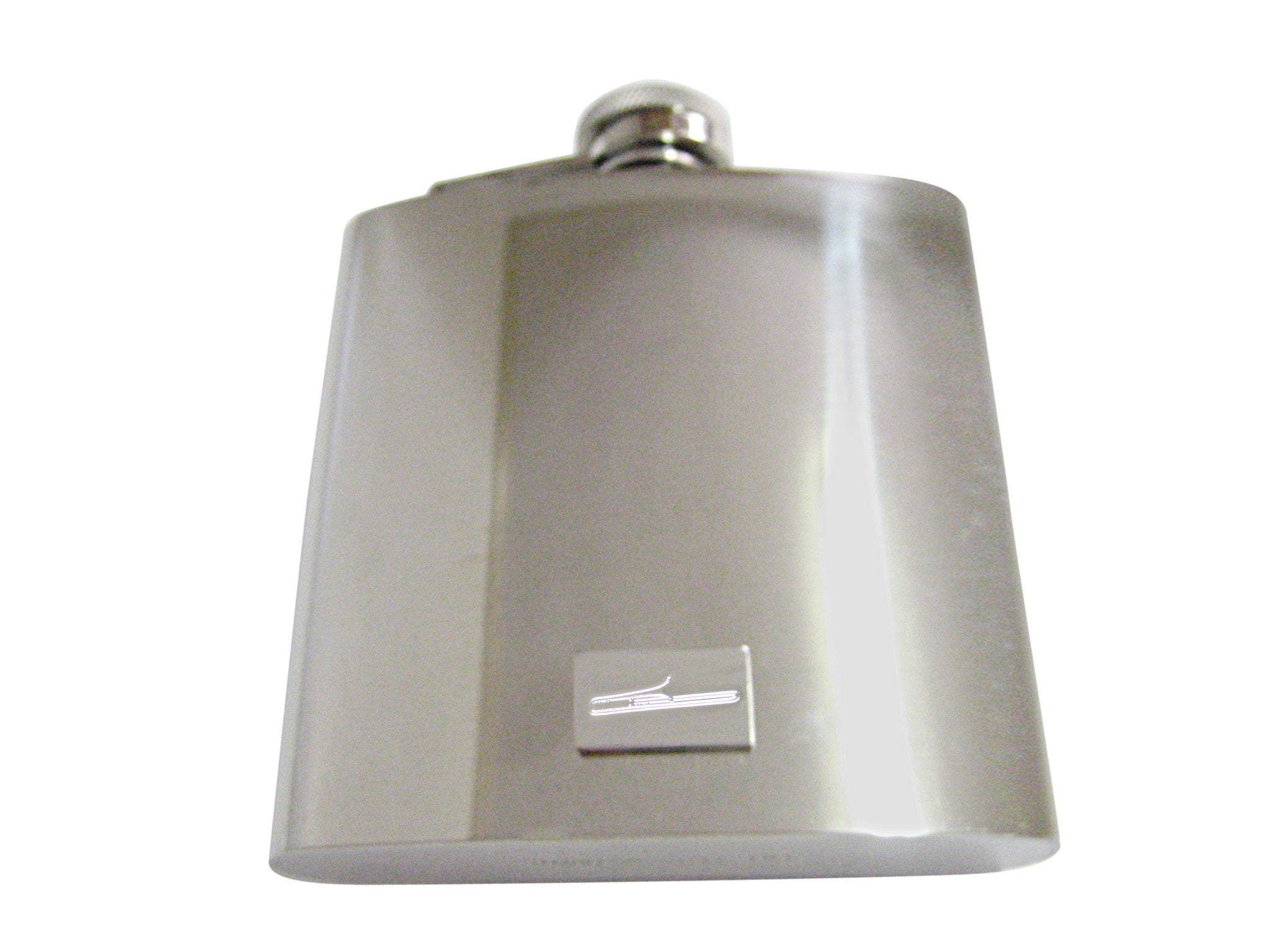 Silver Toned Etched Trombone Music Instrument 6 Oz. Stainless Steel Flask