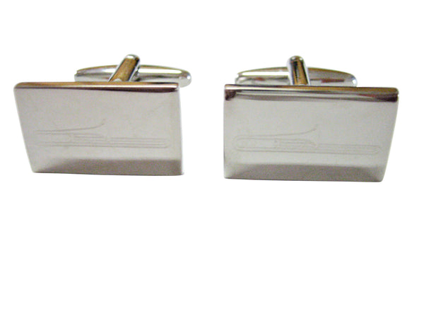 Silver Toned Etched Trombone Music Instrument Cufflinks