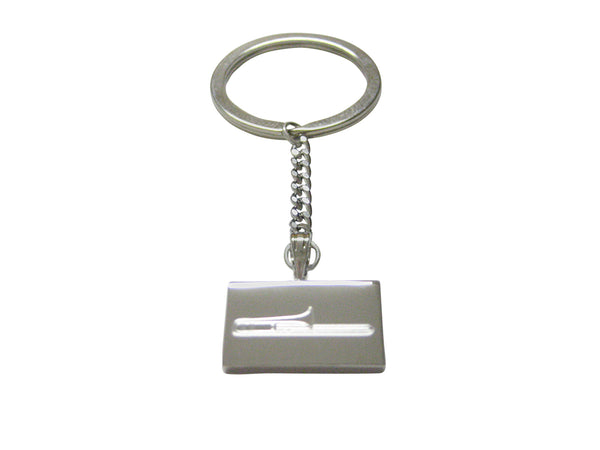 Silver Toned Etched Trombone Music Instrument Keychain