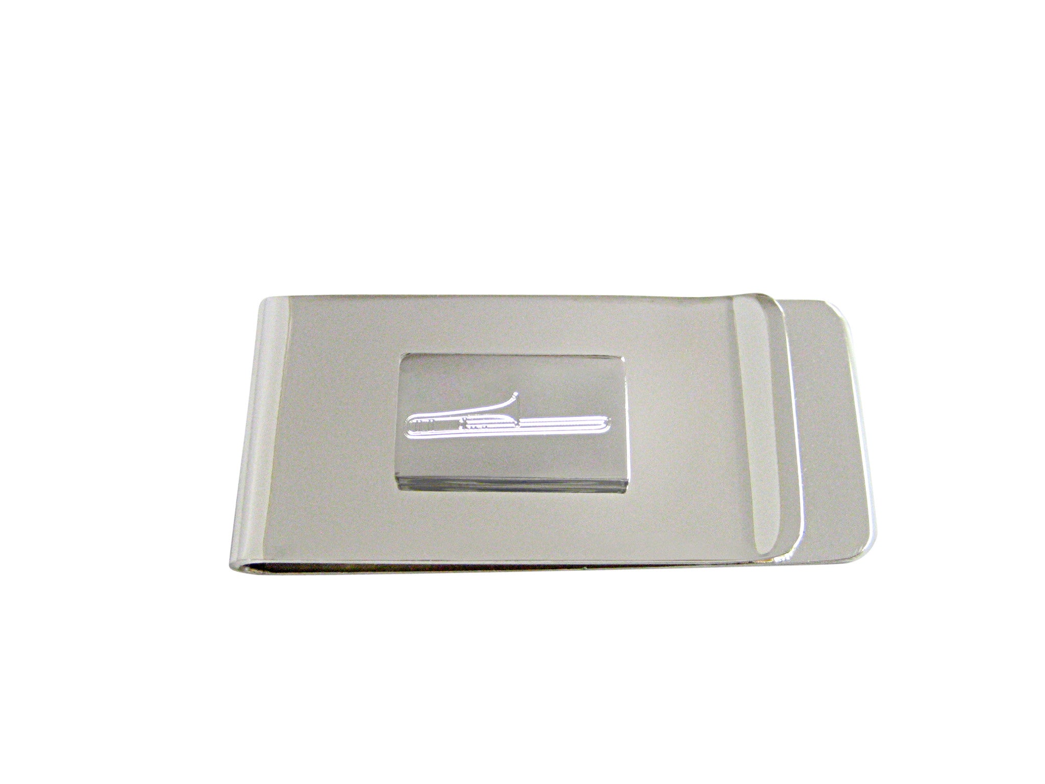 Silver Toned Etched Trombone Music Instrument Money Clip