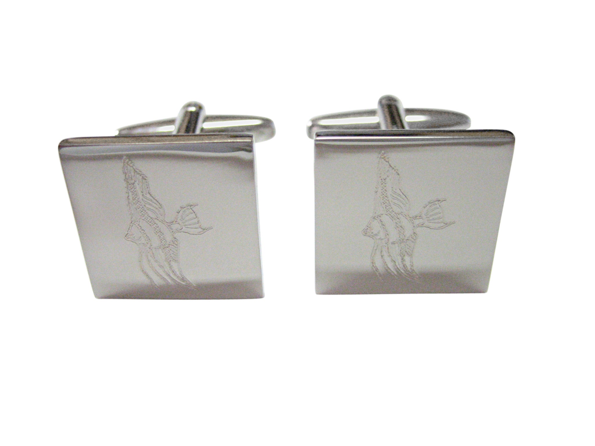 Silver Toned Etched Tropical Fish Cufflinks