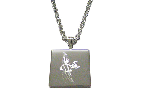Silver Toned Etched Tropical Fish Pendant Necklace