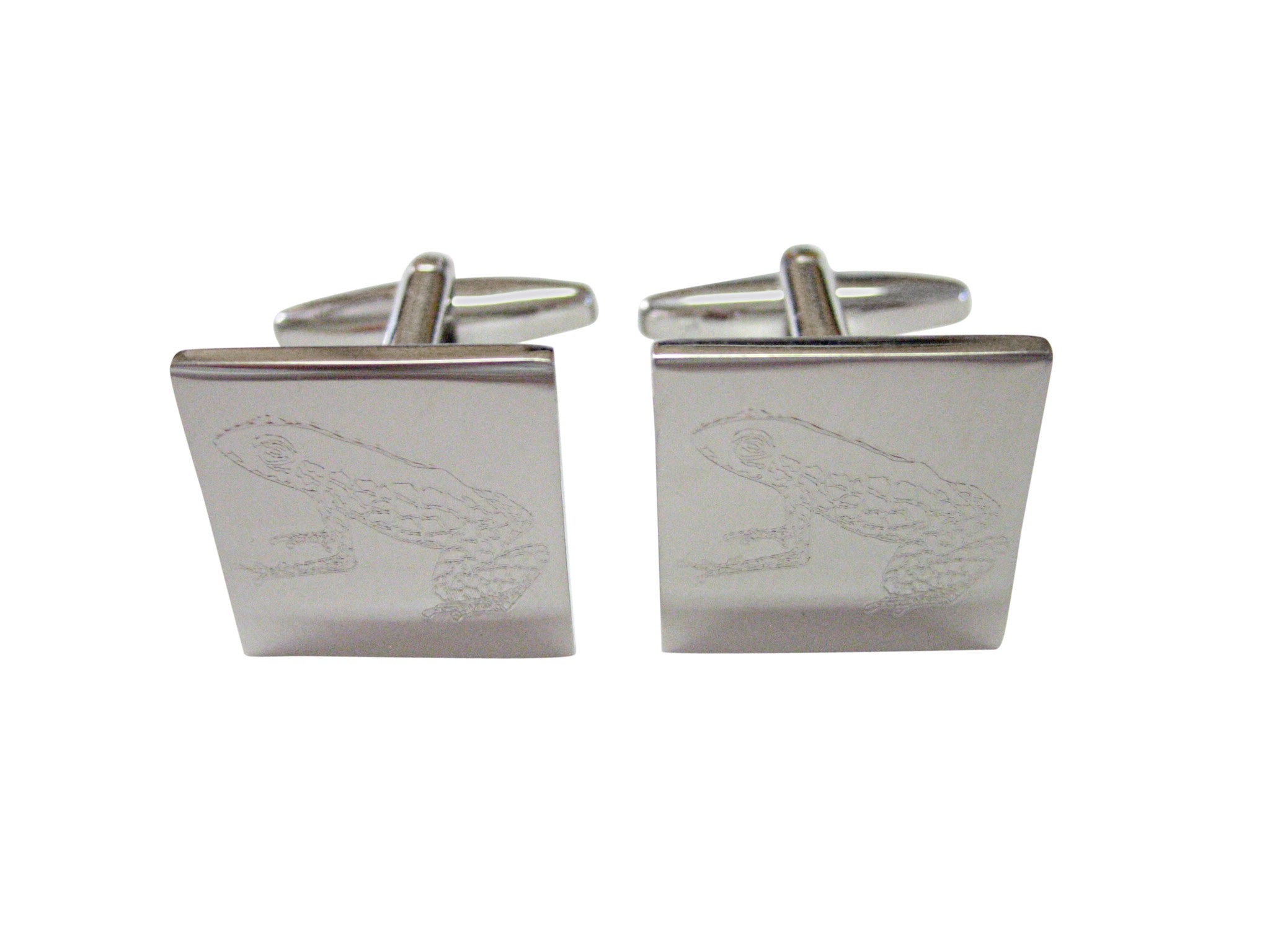 Silver Toned Etched Tropical Frog Cufflinks