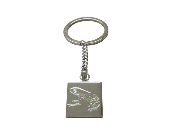 Silver Toned Etched Tropical Frog Keychain