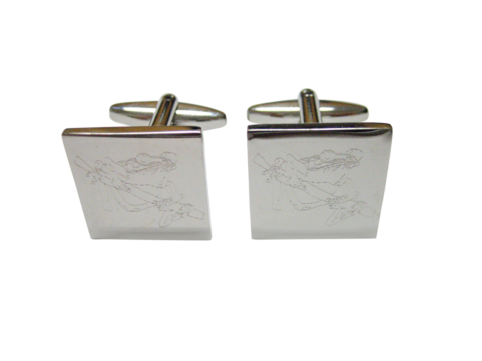 Silver Toned Etched Tropical Frog On Tree Cufflinks