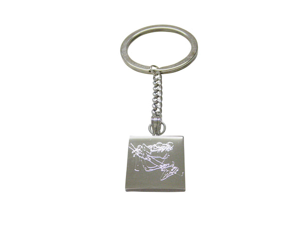 Silver Toned Etched Tropical Frog On Tree Keychain