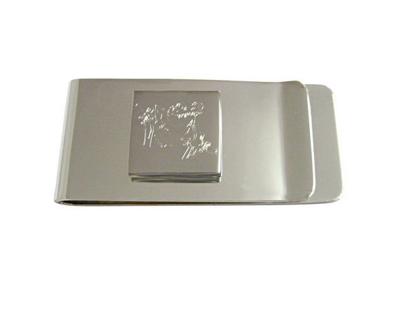 Silver Toned Etched Tropical Frog On Tree Money Clip