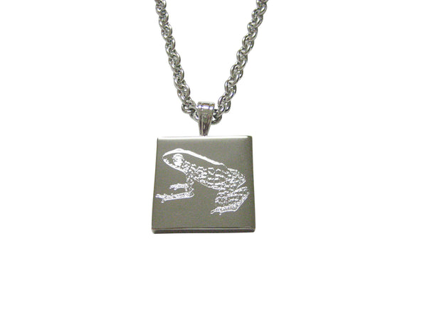 Silver Toned Etched Tropical Frog Pendant Necklace
