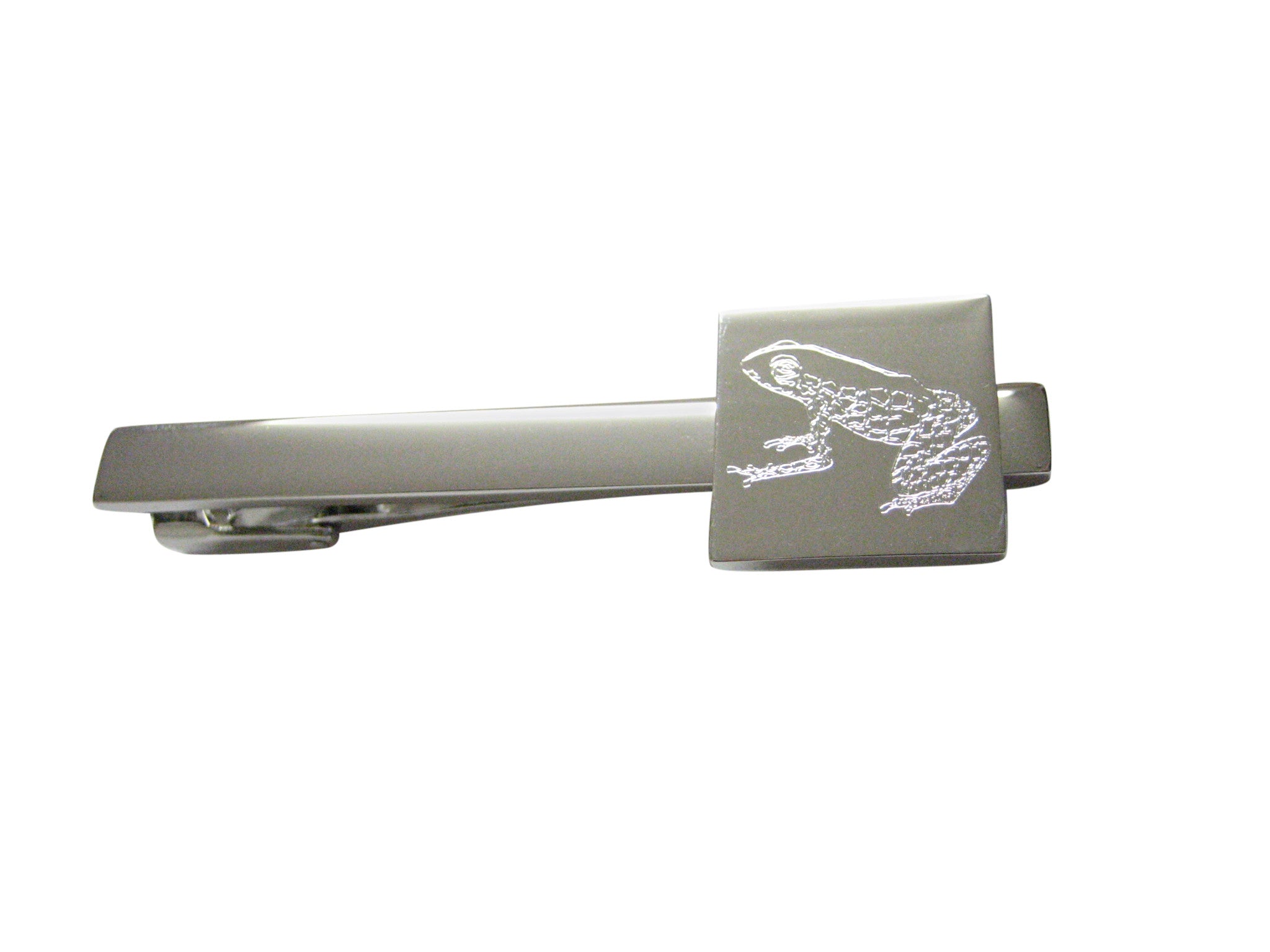 Silver Toned Etched Tropical Frog Square Tie Clip