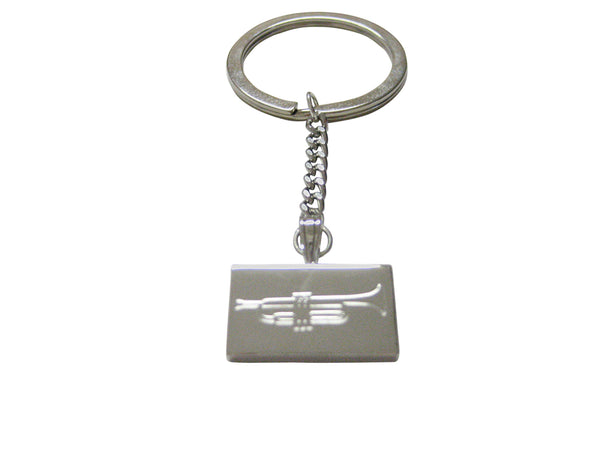 Silver Toned Etched Trumpet Music Instrument Keychain