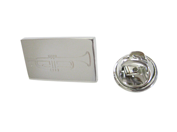 Silver Toned Etched Trumpet Music Instrument Lapel Pin