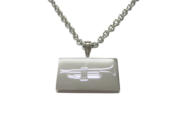 Silver Toned Etched Trumpet Music Instrument Pendant Necklace