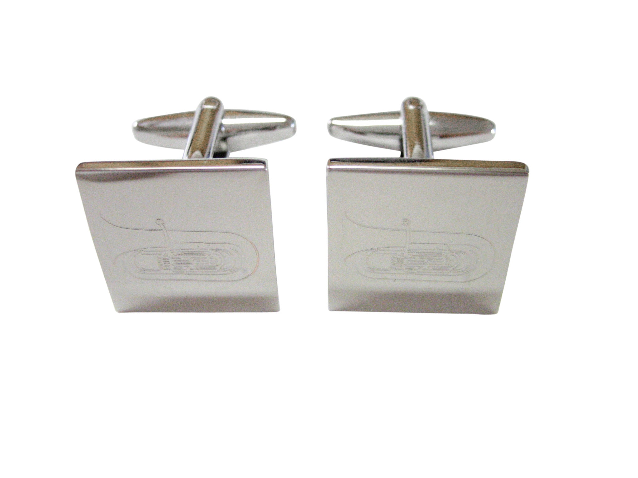 Silver Toned Etched Tuba Music Instrument Cufflinks