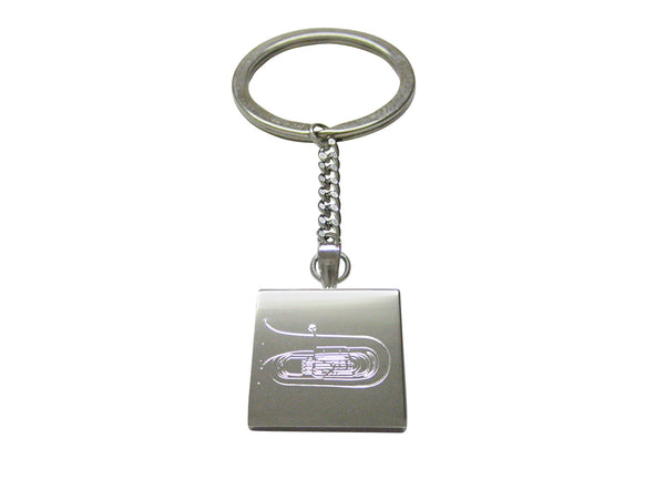 Silver Toned Etched Tuba Music Instrument Keychain