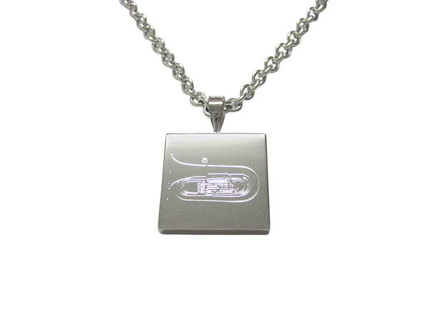 Silver Toned Etched Tuba Music Instrument Necklace