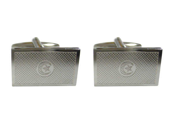 Silver Toned Etched Tunisia Flag Cufflinks