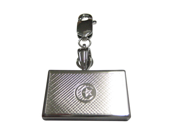 Silver Toned Etched Tunisia Flag Pendant Zipper Pull Charm