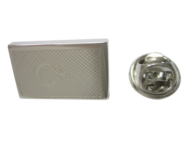 Silver Toned Etched Turkey Flag Lapel Pin