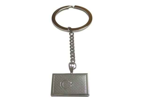 Silver Toned Etched Turkey Flag Pendant Keychain