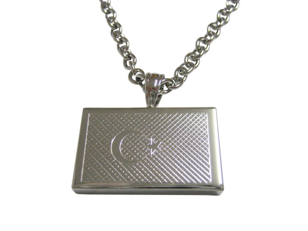 Silver Toned Etched Turkey Flag Pendant Necklace