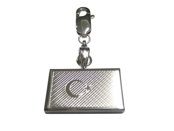 Silver Toned Etched Turkey Flag Pendant Zipper Pull Charm