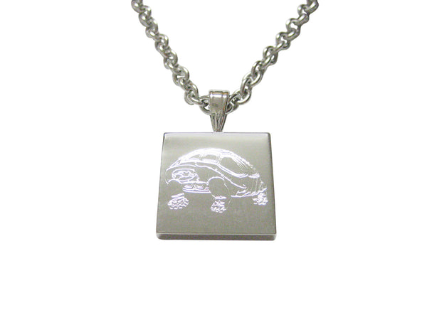 Silver Toned Etched Turtle Necklace