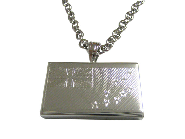 Silver Toned Etched Tuvalu Flag Pendant Necklace