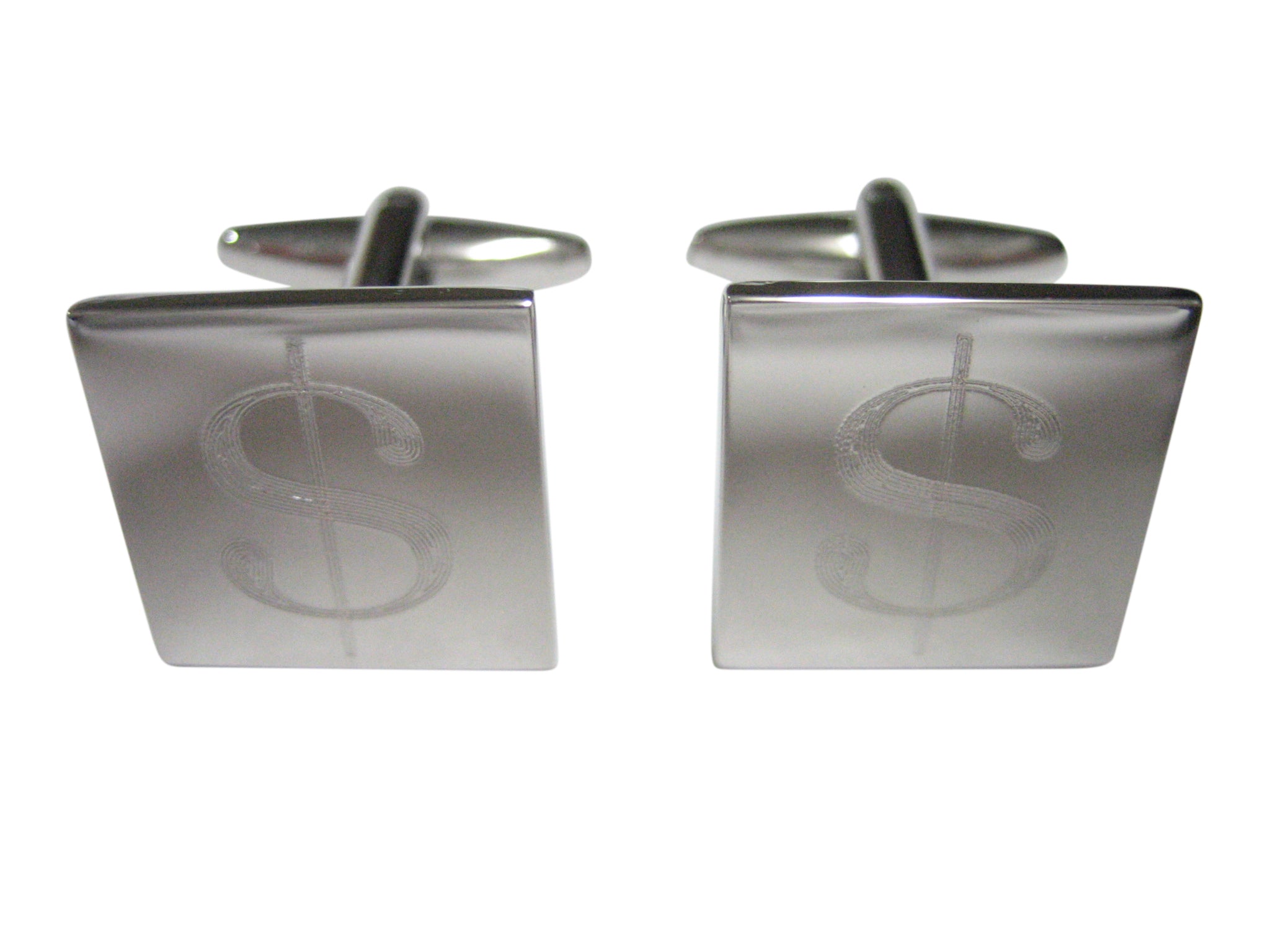 Silver Toned Etched U.S. Dollar Sign Cufflinks