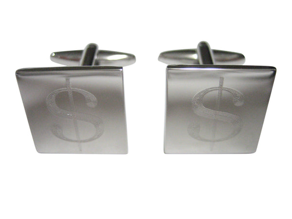 Silver Toned Etched U.S. Dollar Sign Cufflinks