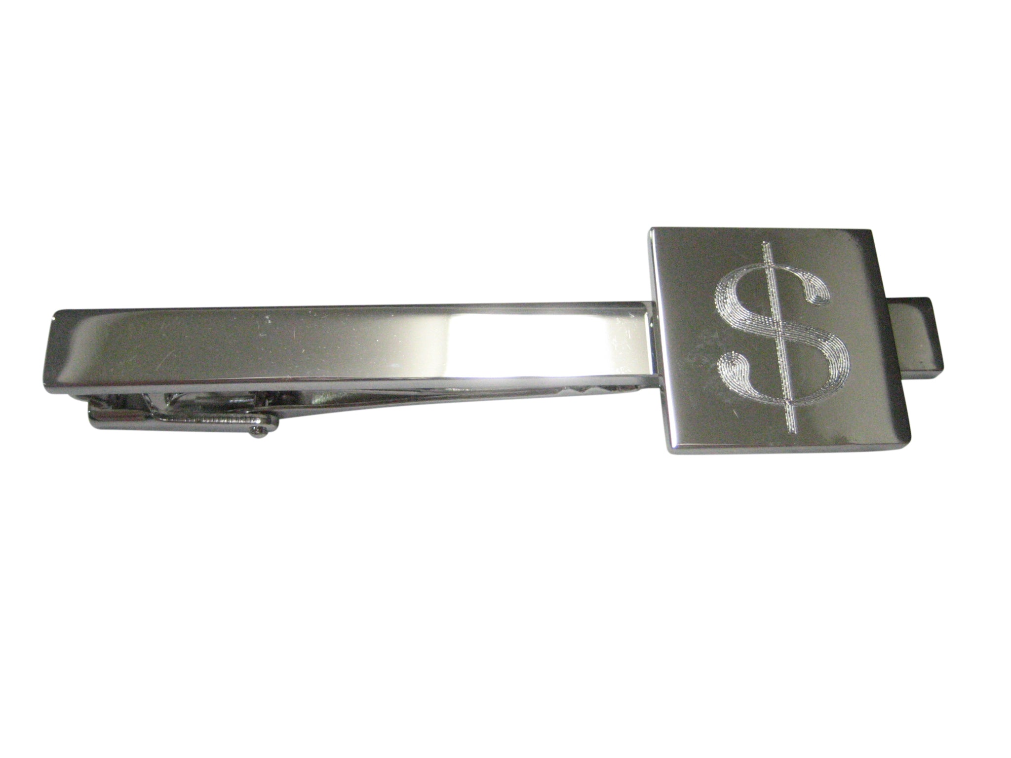 Silver Toned Etched U.S. Dollar Sign Pendant Tie Clip