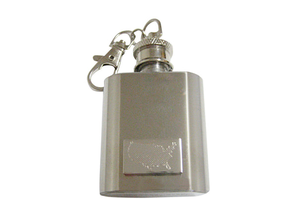 Silver Toned Etched USA America Map Shape 1 Oz. Stainless Steel Key Chain Flask