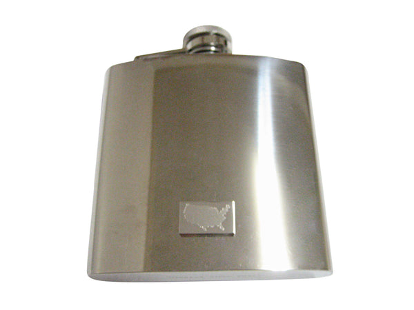 Silver Toned Etched USA America Map Shape 6 Oz. Stainless Steel Flask