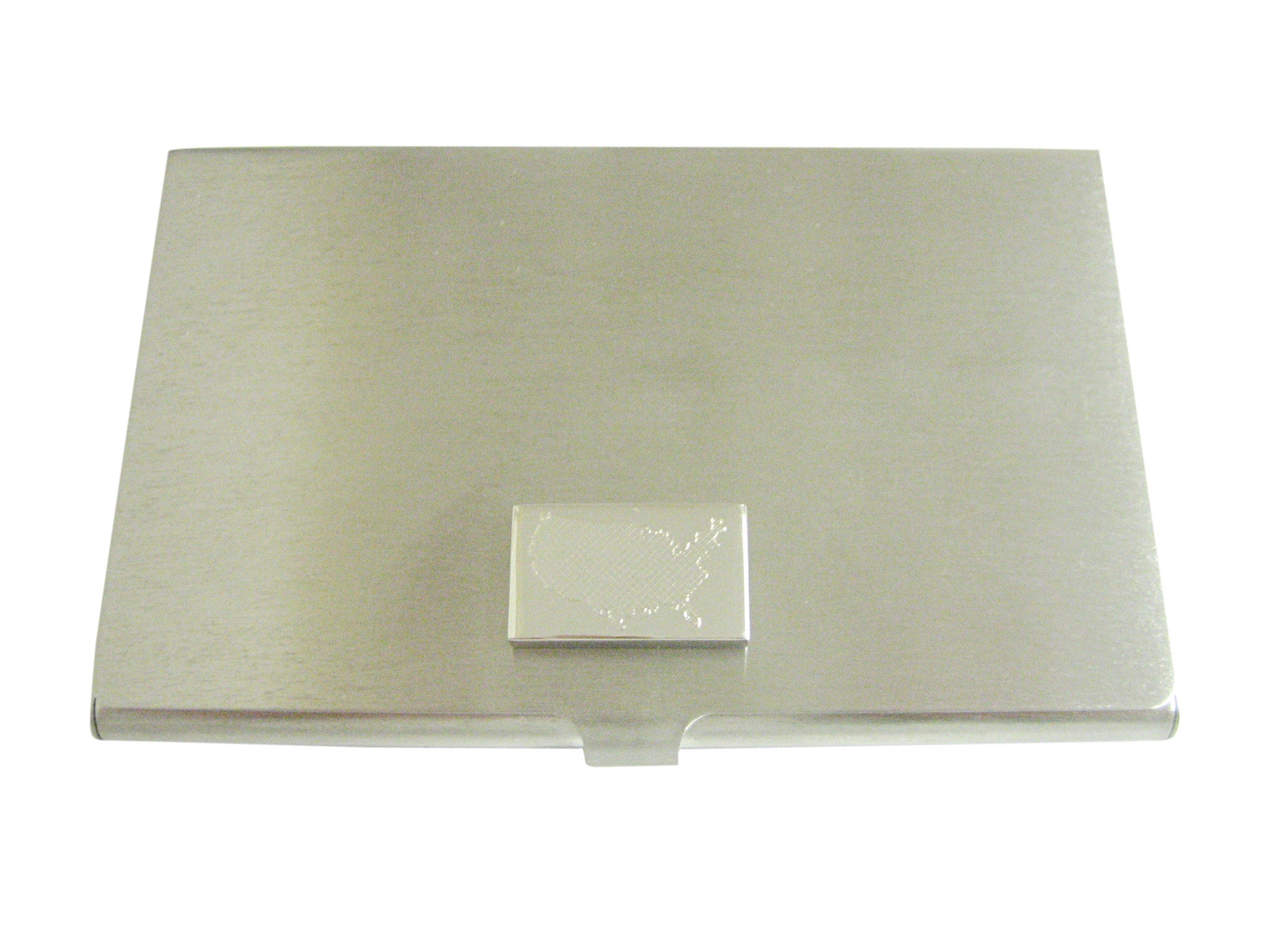 Silver Toned Etched USA America Map Shape Business Card Holder