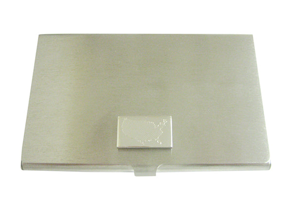 Silver Toned Etched USA America Map Shape Business Card Holder