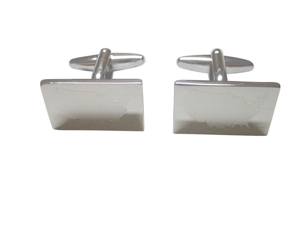 Silver Toned Etched USA America Map Shape Cufflinks