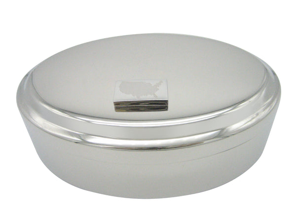 Silver Toned Etched USA America Pendant Oval Trinket Jewelry Box