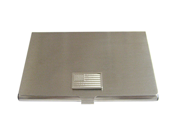 Silver Toned Etched USA American Flag Business Card Holder