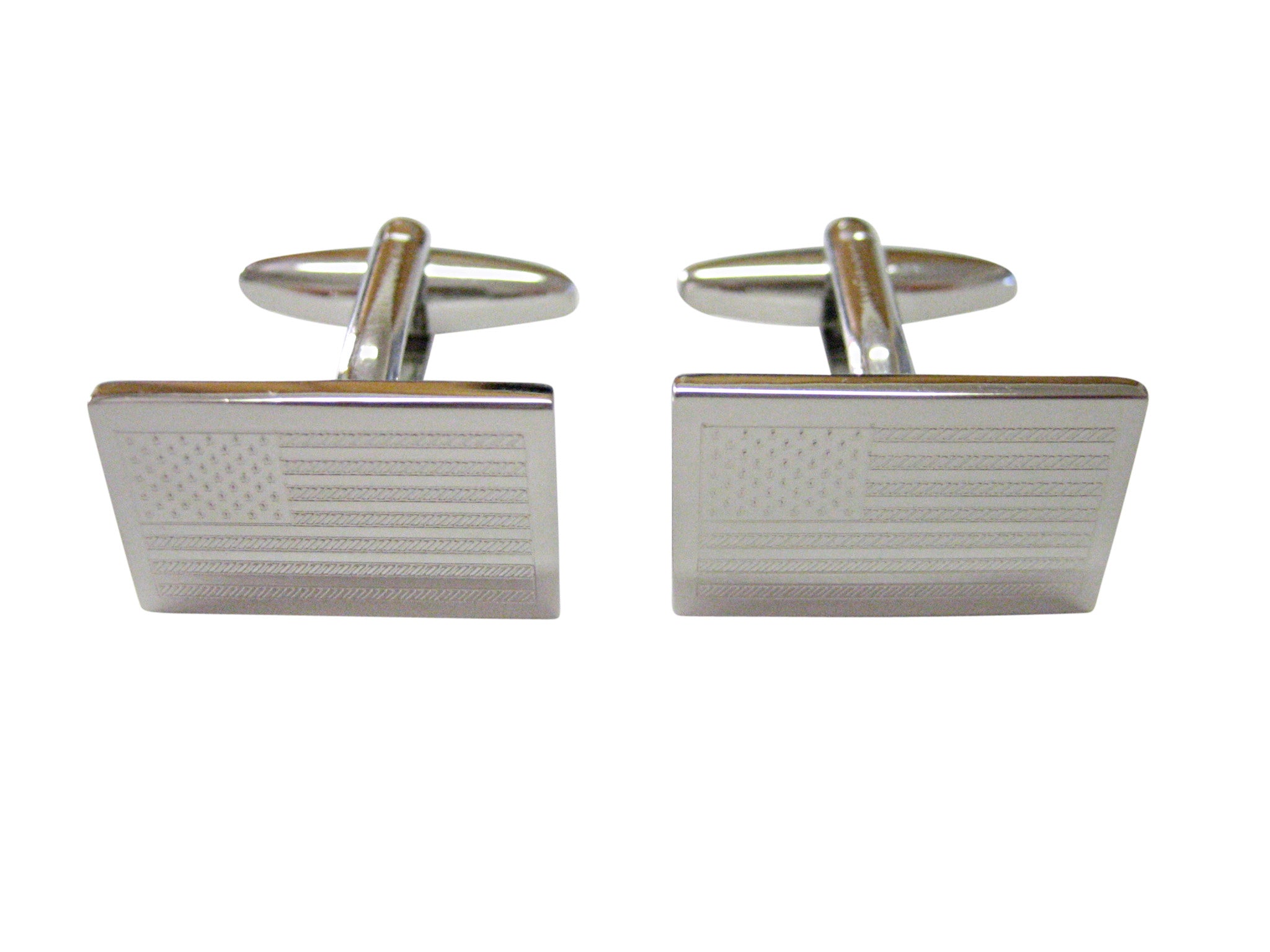 Silver Toned Etched USA American Flag Cufflinks