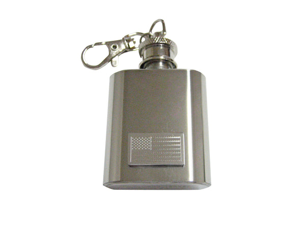 Silver Toned Etched USA American Flag 1 Oz. Stainless Steel Key Chain Flask