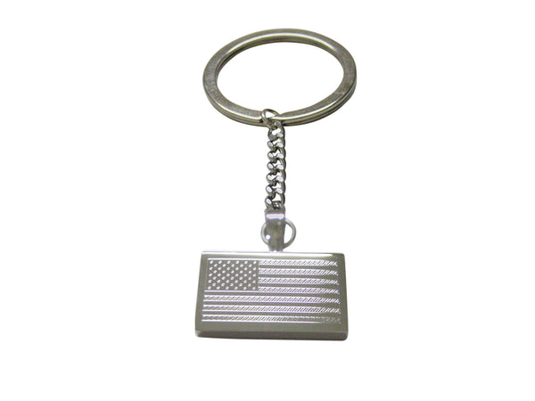Silver Toned Etched USA American Flag Keychain