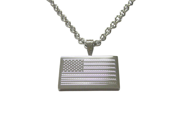 Silver Toned Etched USA American Flag Pendant Necklace