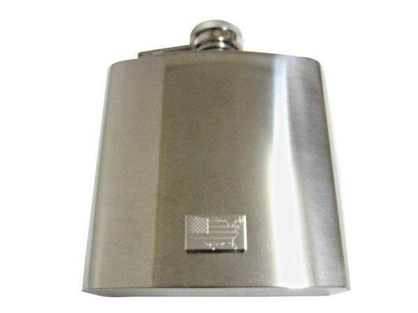 Silver Toned Etched USA American Flag and Map Shape 6 Oz. Stainless Steel Flask