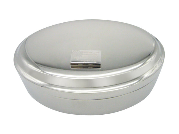 Silver Toned Etched USA American Flag and Map Shape Oval Trinket Jewelry Box