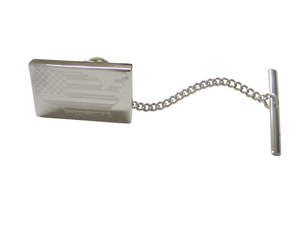 Silver Toned Etched USA American Flag and Map Shape Tie Tack