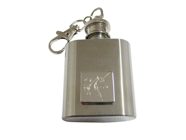 Silver Toned Etched Unicorn Head 1 Oz. Stainless Steel Key Chain Flask