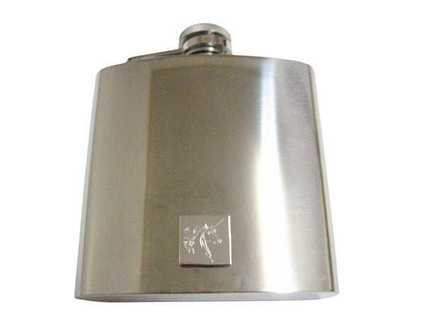 Silver Toned Etched Unicorn Head 6 Oz. Stainless Steel Flask
