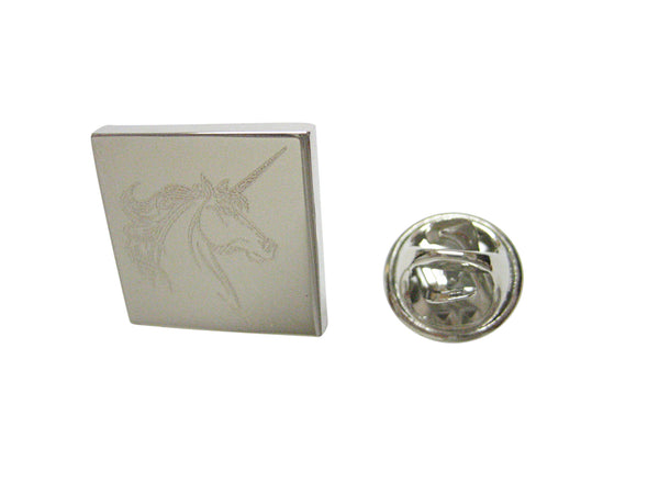 Silver Toned Etched Unicorn Head Lapel Pin