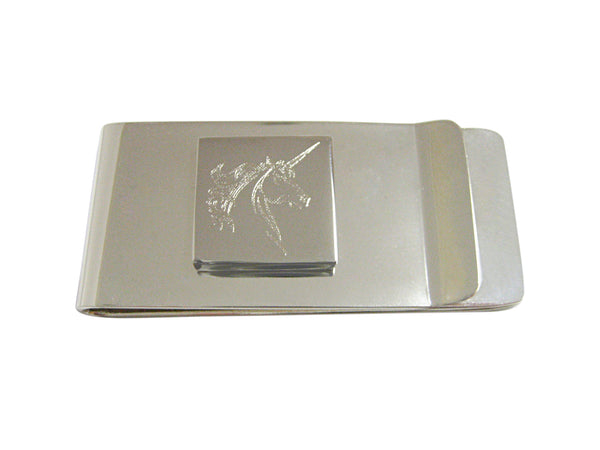 Silver Toned Etched Unicorn Head Money Clip